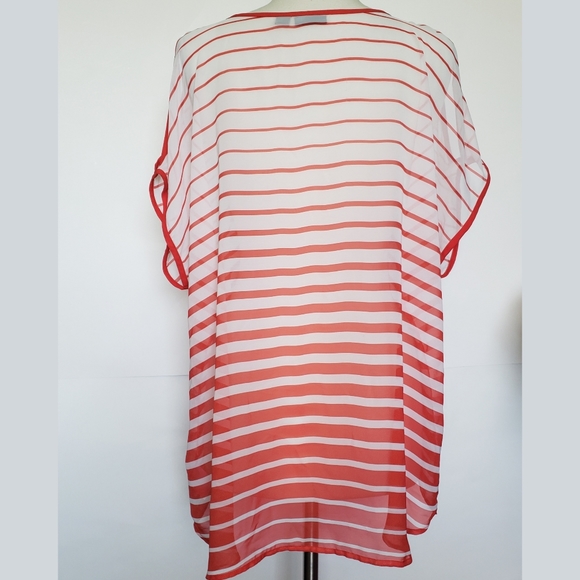 a.n.a Sheer Orange & White Stripe Short Sleeve Cold Shoulder Blouse - XL - Picture 5 of 8